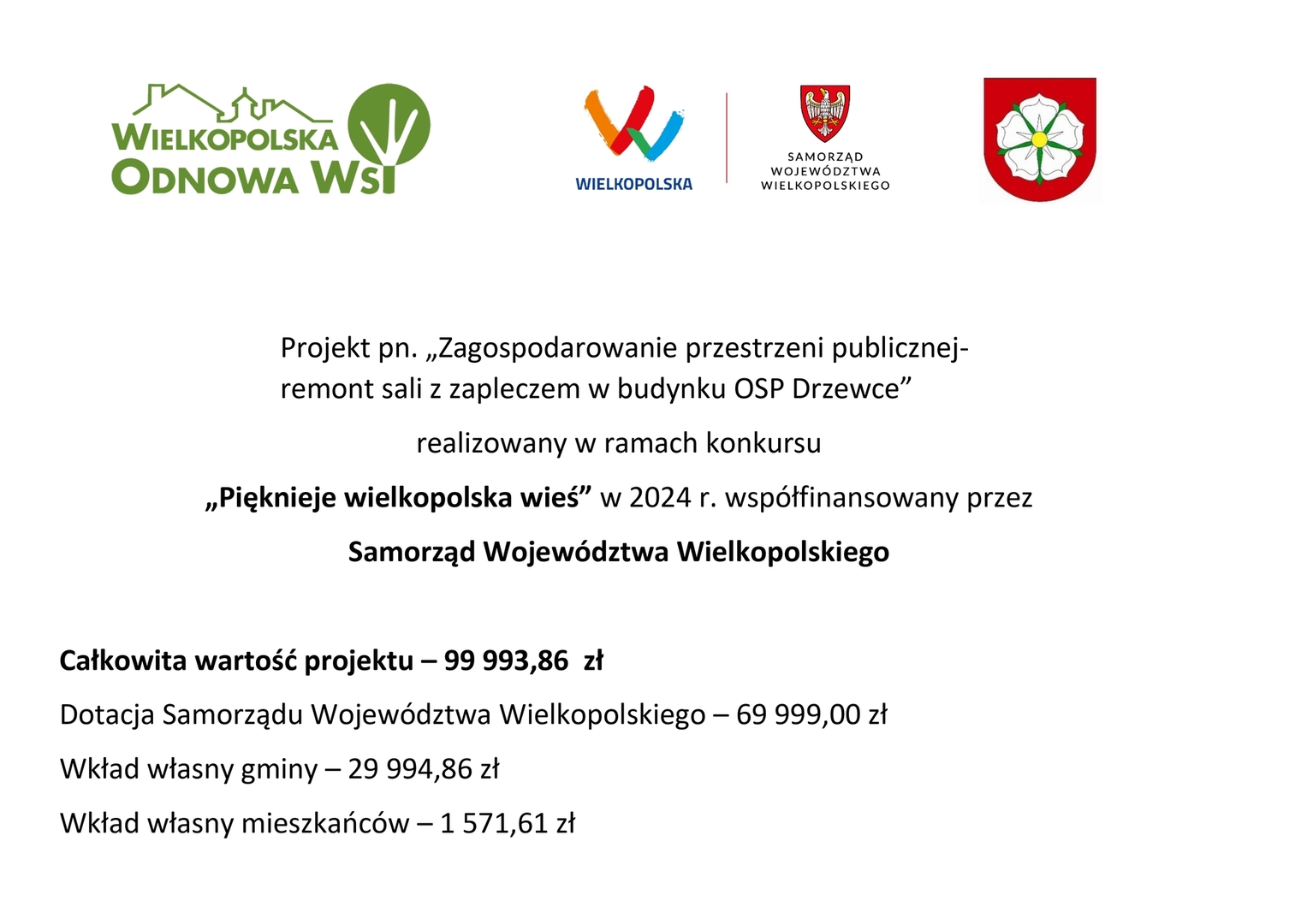 Zagospodarowanie przestrzeni publicznej- remont sali z zapleczem w  budynku OSP Drzewce