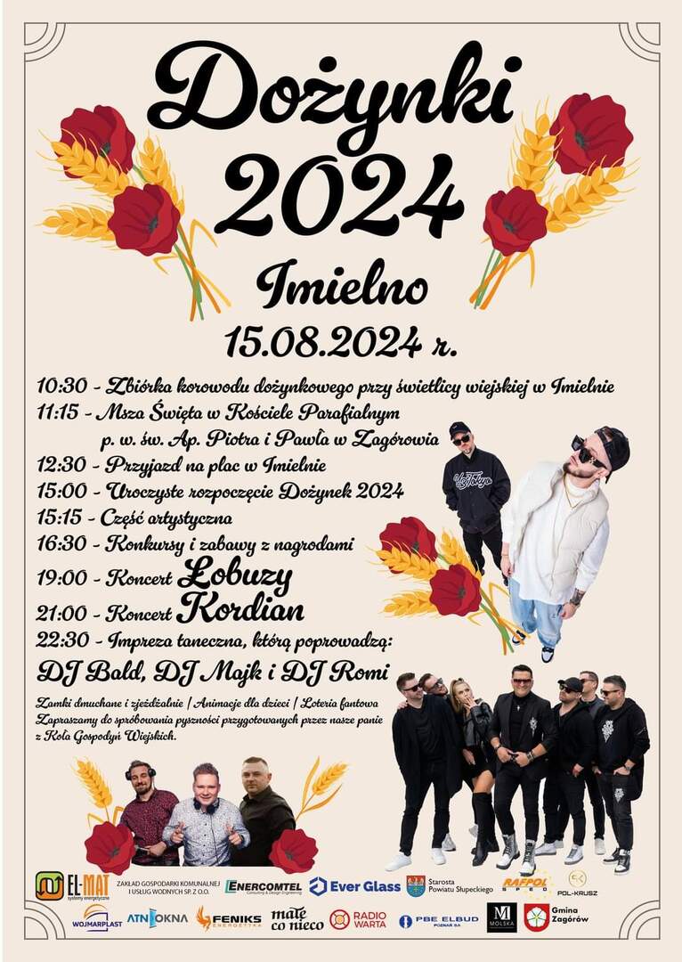 Plakat informujący o dożynkach w miejscowości Imielno