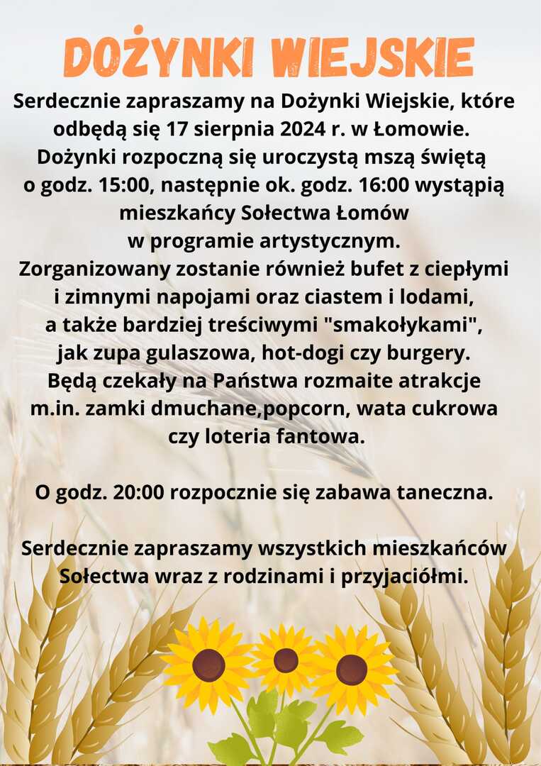 Plakat informujący o dożynkach w Łomowie