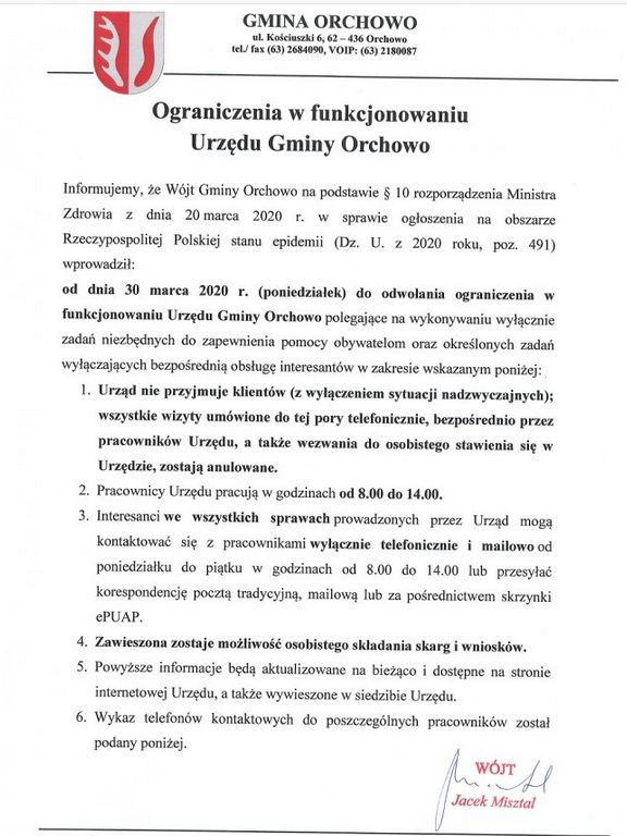 Ograniczenia w funkcjonowaniu Urzędu Gminy Orchowo.