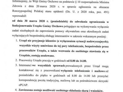Ograniczenia w funkcjonowaniu Urzędu Gminy Orchowo.
