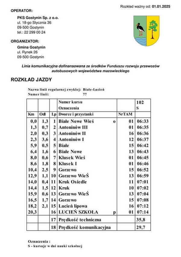 Rozkład jazdy Białe Nowe Wieś - Lucień Szkoła
