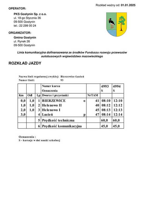 Rozkład jazdy Bierzewice - Lucień