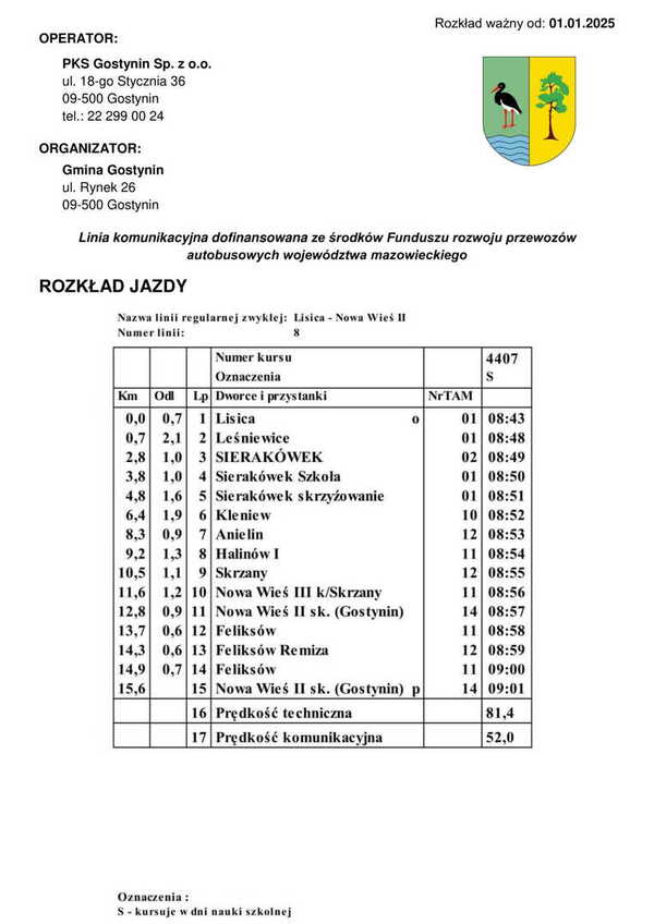 Rozkład jazdy Lisica - Nowa Wieś II