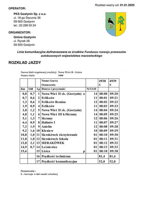 Rozkład jazdy Nowa Wieś II - Lisica