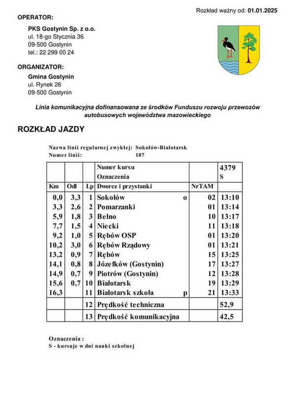 Rozkład jazdy Sokołów - Białotarsk