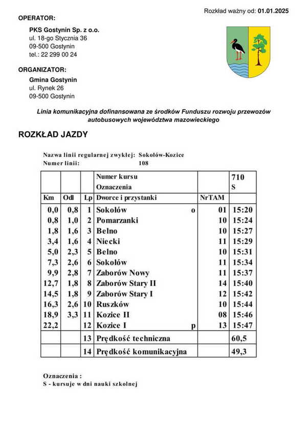 Rozkład jazdy Sokołów - Kozice I