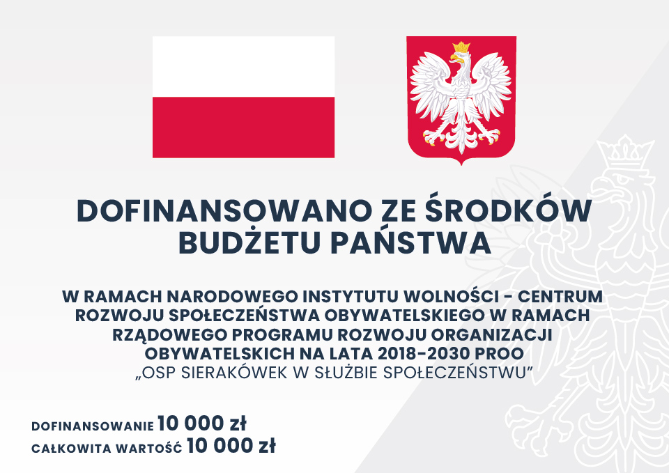 Dofinansowanie dla OSP Sierakówek z NIW CRSO