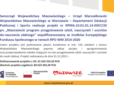 Baner promocyjny Urzędu Marszałkowskiego o dofinansowaniu projektu