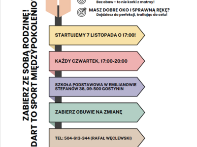 Plakat zapraszający na bezpłatne zajęcia "AKADEMII DARTA"
