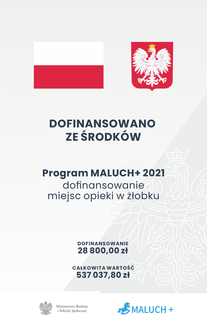 Plakat informujący o otrzymaniu przez gminę Kłecko dofinansowania ze środków Programu Maluch 2021 [1200x1909]