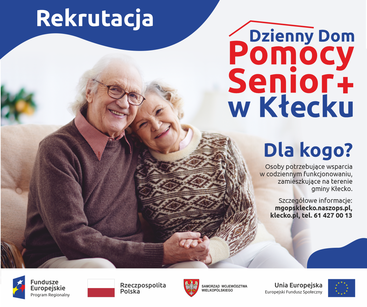 plakat informujący o Dzienym Pomou Pomocy Senior Plus w Kłecku
