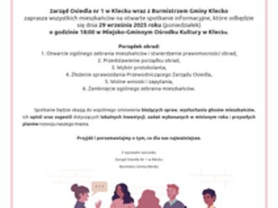plakat informacyjny Zaproszenie na ogólne zebranie mieszkańców