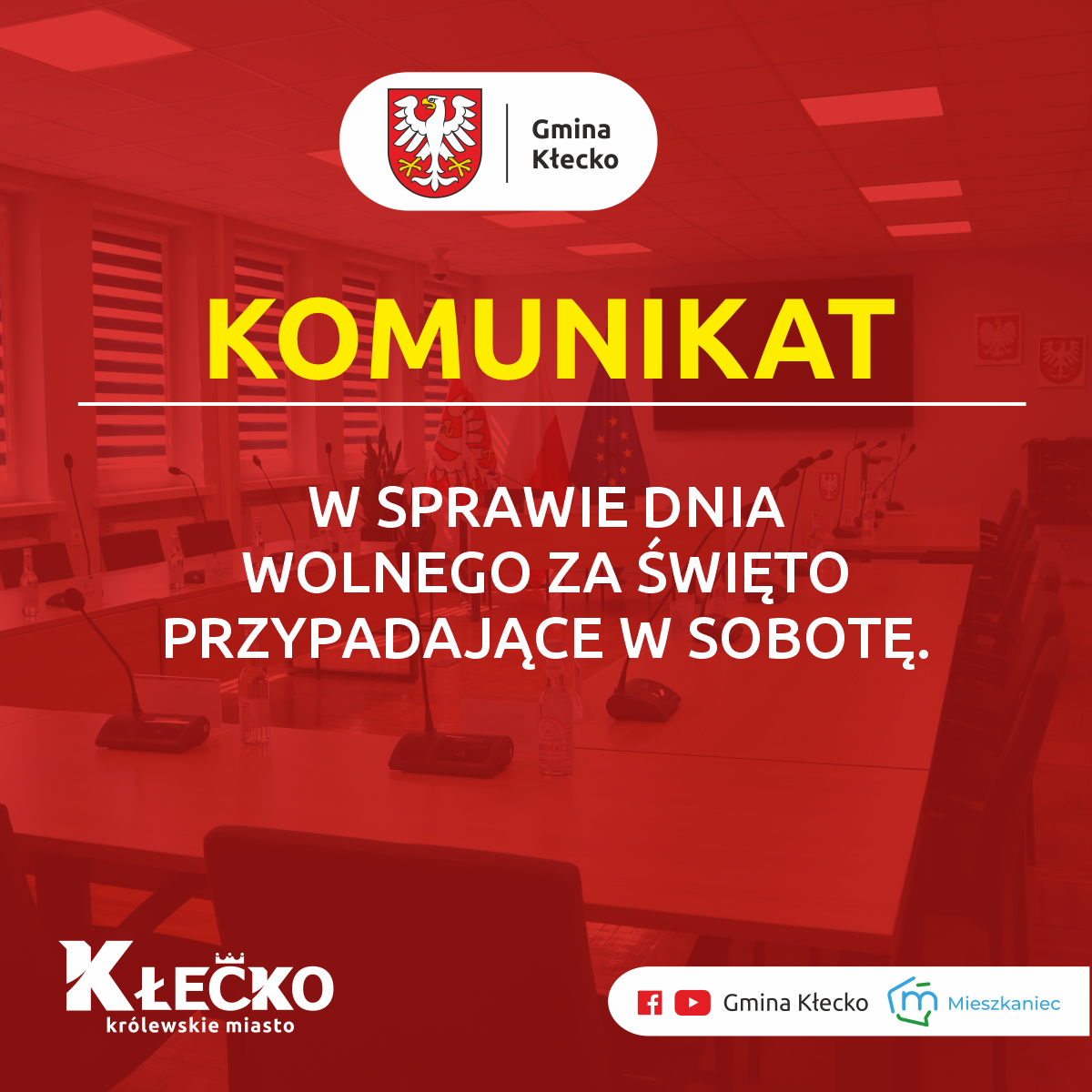 Komunikat w sprawie dnia wolnego od pracy 