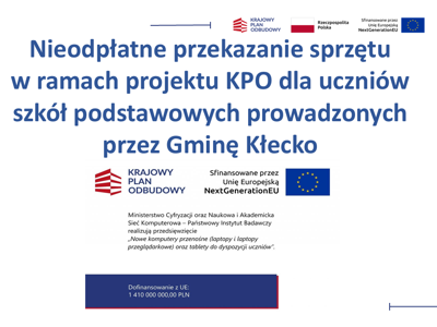 Nieodpłatne przekazanie sprzętu w ramach projektu KPO dla uczniów szkół podstawowych prowadzonych przez Gminę Kłecko