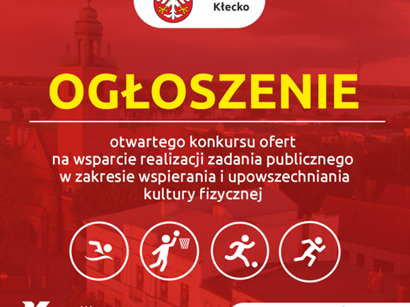 Grafika informująca o Ogłoszenia otwartego konkursu ofert na wsparcie realizacji zadania publicznego w zakresie wspierania i upowszechniania kultury fizycznej