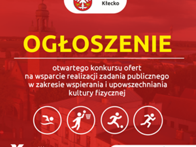 Grafika informująca o Ogłoszenia otwartego konkursu ofert na wsparcie realizacji zadania publicznego w zakresie wspierania i upowszechniania kultury fizycznej