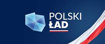 Grafika z konturem Polski i napisem Polski Ład