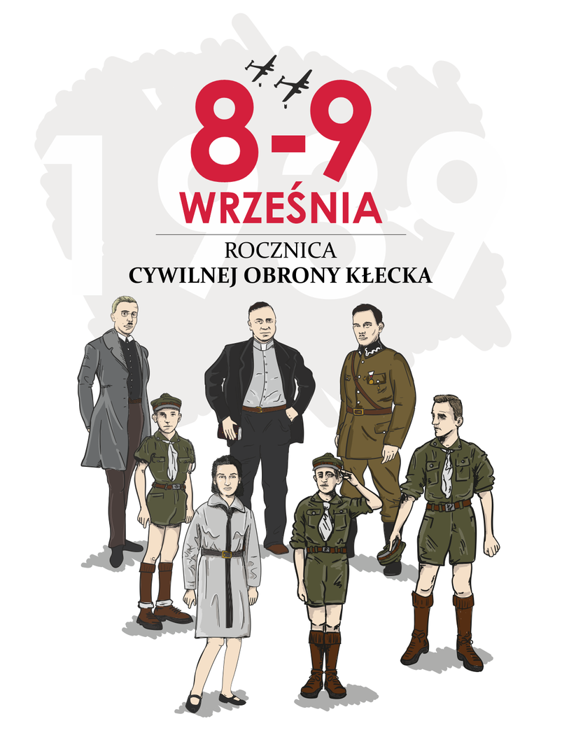 Grafika z uczestnikami cywilnej obrony Kłecka z września 1939 r. 