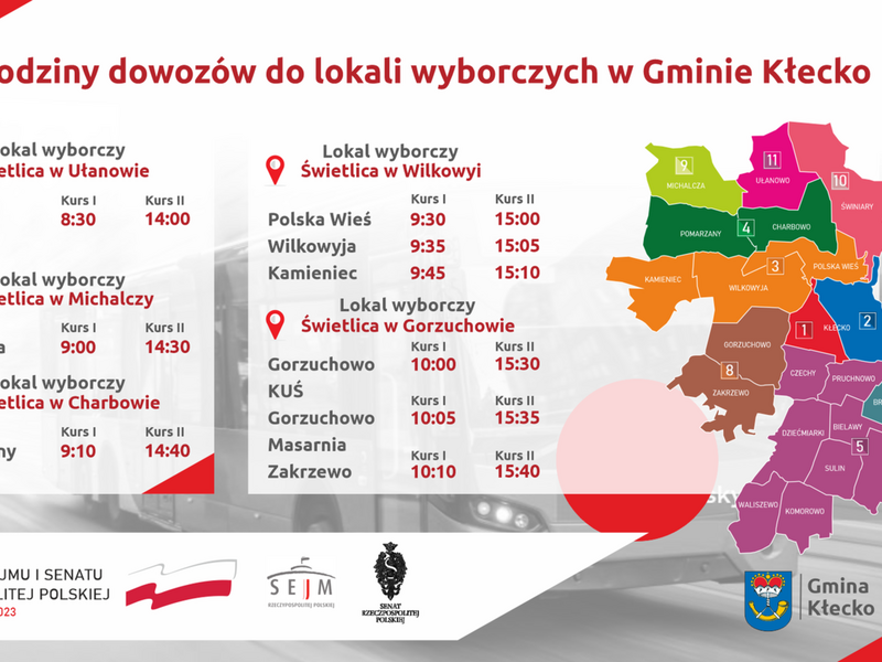 Informacja w sprawie dowozów do lokali wyborczych w dniu wyborów na terenie gminy Kłecko