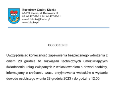 Komunikat w sprawie dowodów osobistych.