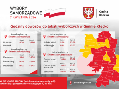 Godziny dowozów autobusowych do lokali wyborczych w Gminie Kłecko w dniu 7 kwietnia 2024 r.