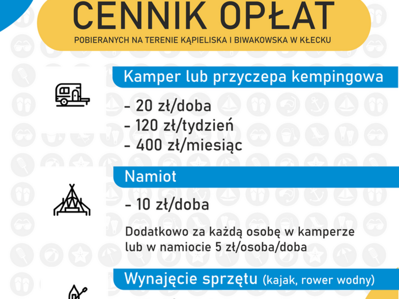 Cennik biwakowiska i wynajmu sprzętu na kąpielisku