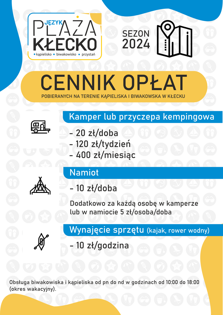 Cennik biwakowiska i wynajmu sprzętu na kąpielisku