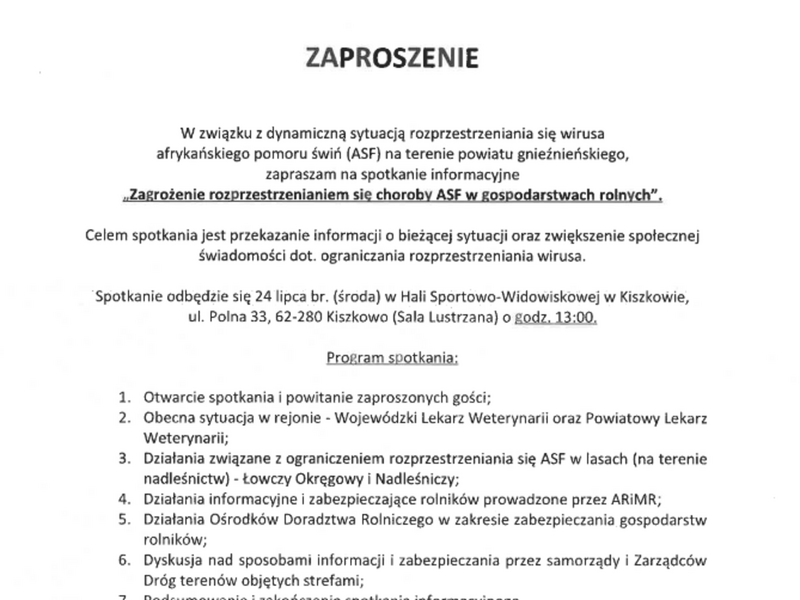 Spotkanie z II wicewojewodą wielkopolskim, zaproszenie