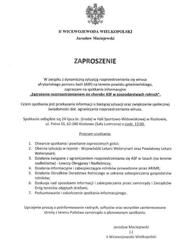 Spotkanie z II wicewojewodą wielkopolskim, zaproszenie