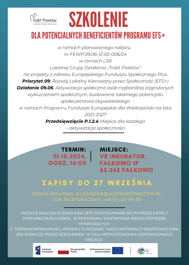 Plakat Szkolenie dla potencjalnych beneficjentów programu EFS+