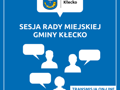 Grafika informująca o sesji rady miejskiej gminy kłecko