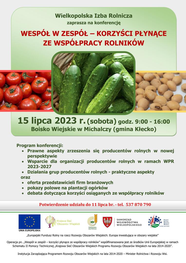 plakat informujący o konferencji Wespół w zespół - korzyści płynące ze współpracy rolników