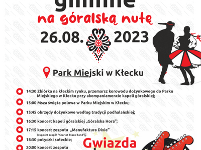 Grafika informująca o dożynkach gminnych na góralską nutę