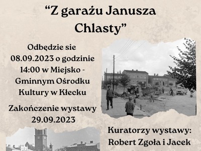 Plakat informujący o wernisażu wystawy fotografii z garażu Janusza Chlasty