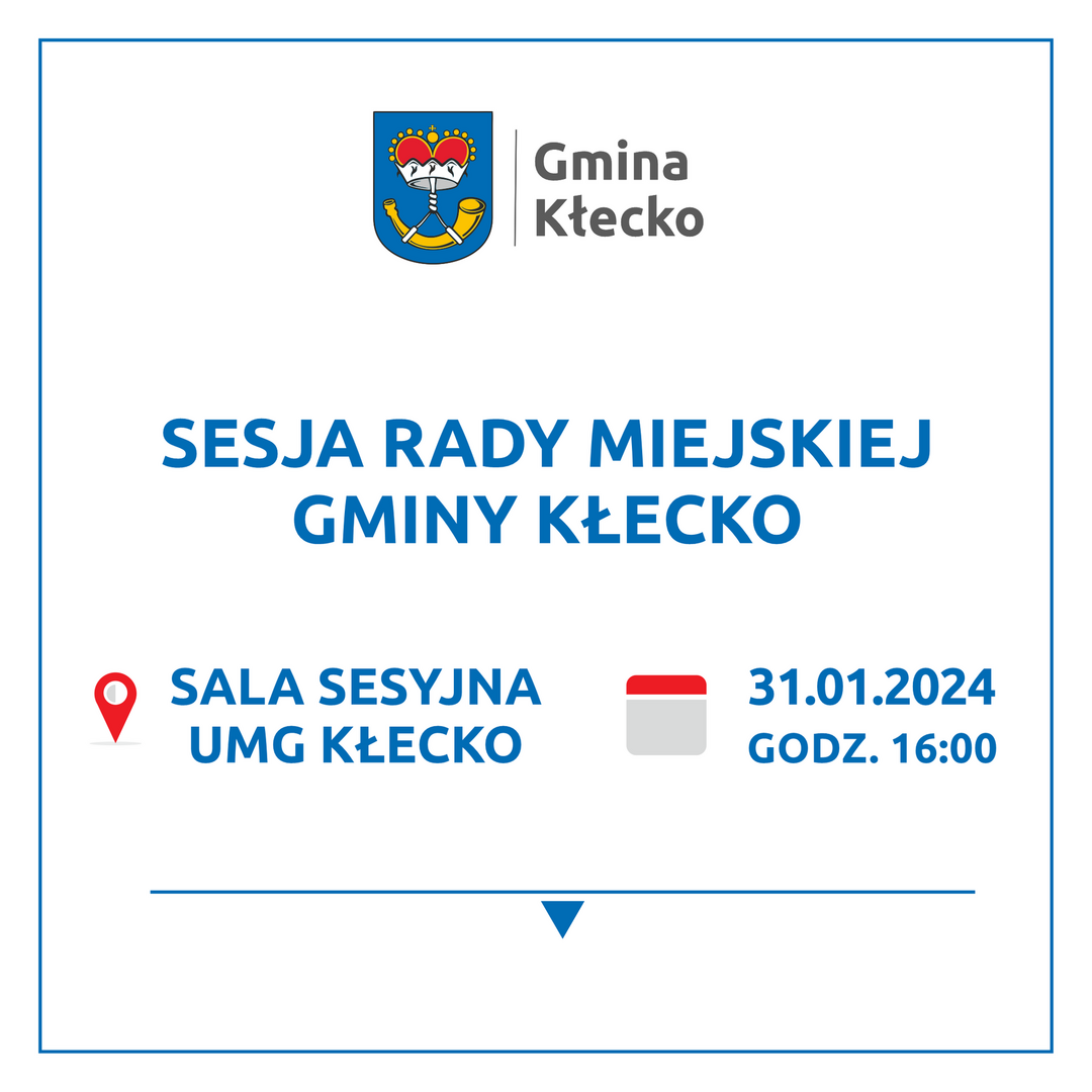 Grafika informująca o sesji Rady Miejskiej Gminy Kłecko