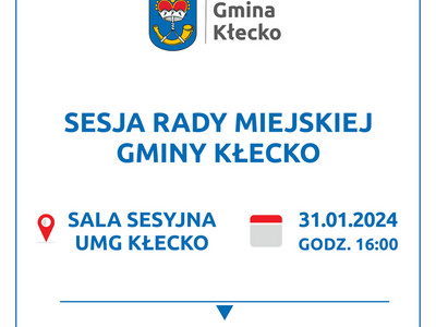Grafika informująca o sesji Rady Miejskiej Gminy Kłecko
