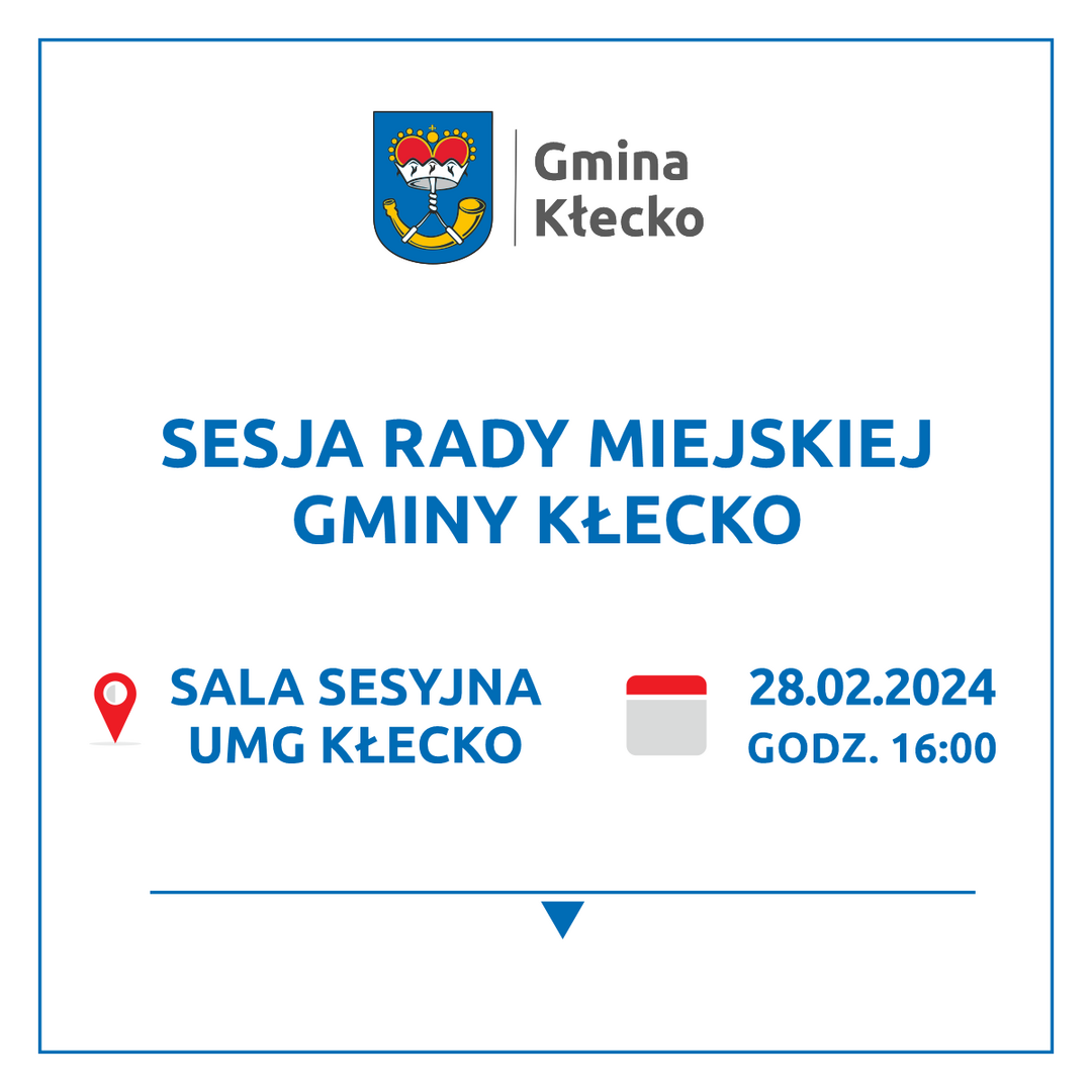 Grafika informująca o sesji Rady Miejskiej Gminy Kłecko