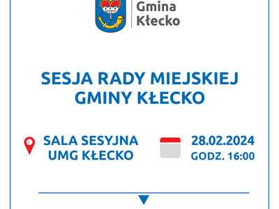 Grafika informująca o sesji Rady Miejskiej Gminy Kłecko