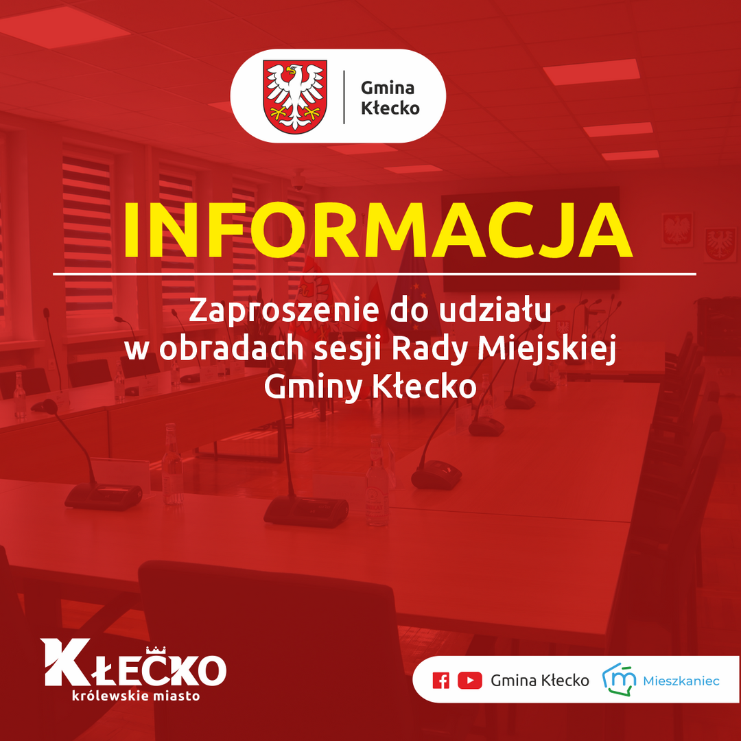 Grafika informacyjna Sesja Rady Miejskiej Gminy Kłecko