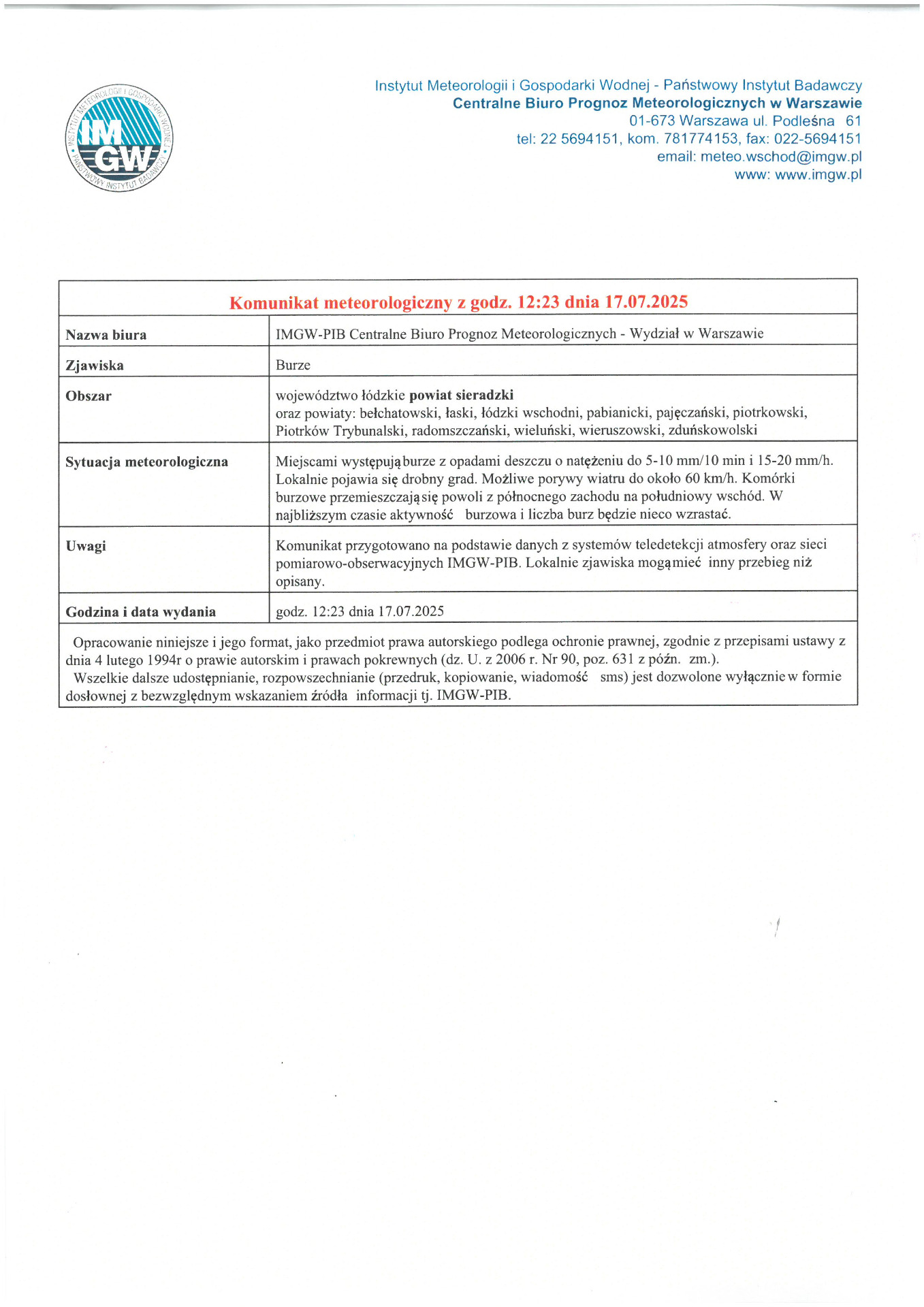 Komunikat meteorologiczny