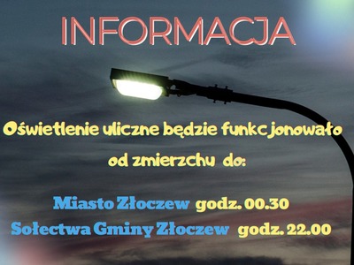 Zmiany w godzinach funkcjonowania oświetlenia ulicznego.