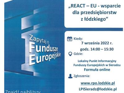 REACT – EU - wsparcie dla przedsiębiorstw z łódzkiego
