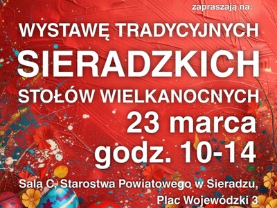 Plakat wystawa tradycyjnych stołów wielkanocnych.