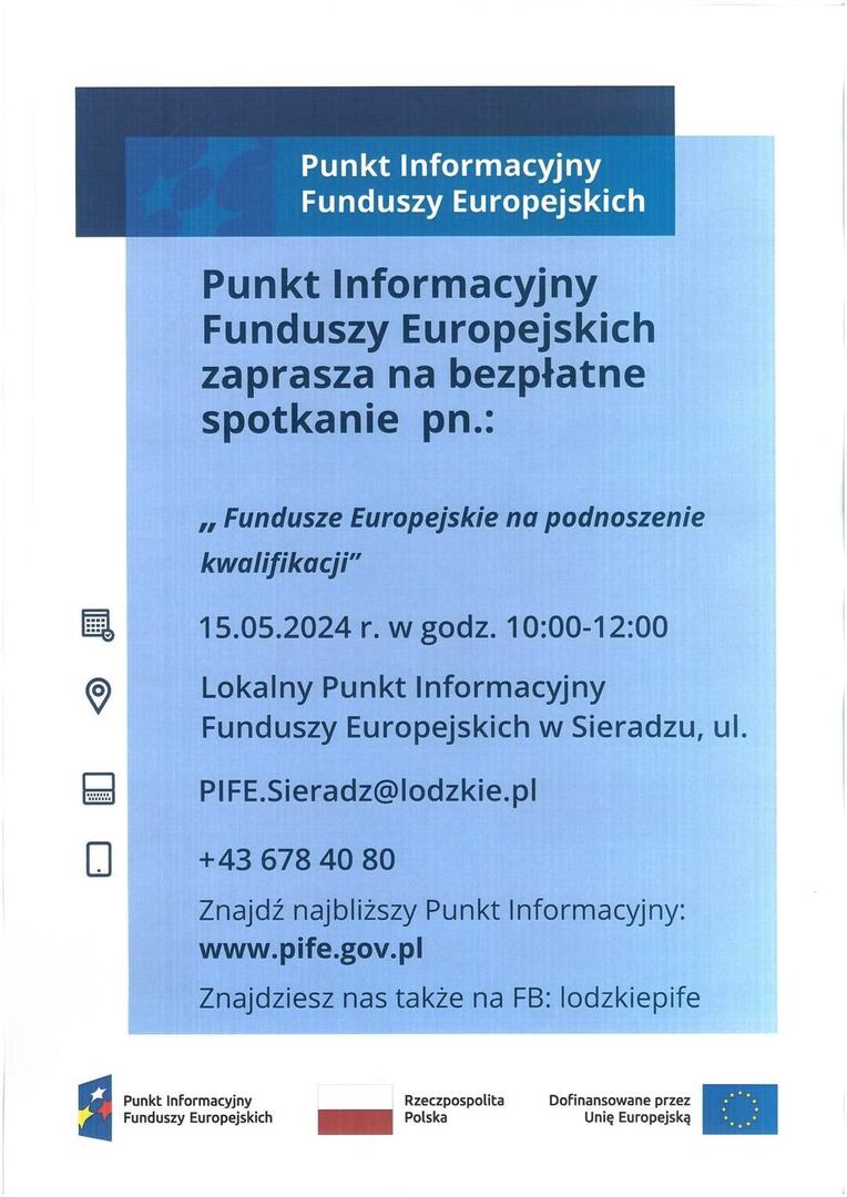Plakat Fundusze Europejskie na podnoszenie kwalifikacji