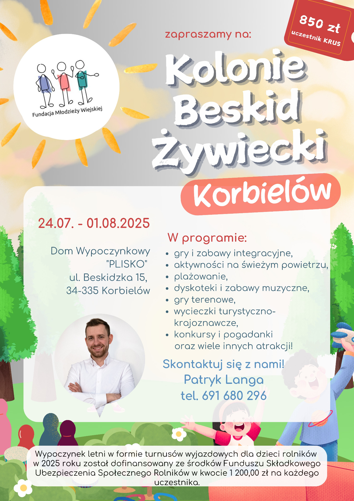 Plakat kolonie letnie Korbielów