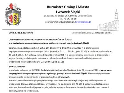 Ogłoszenie Burmistrza Gminy i Miasta Lwówek Śląski