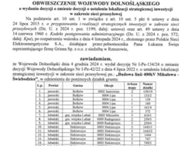 Obwieszczenie Wojewody Dolnośląskiego