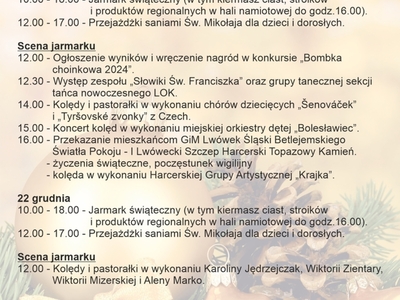 Program Jarmarku Bożonarodzeniowego w Lwówku Śl.