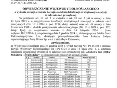 OBWIESZCZENIE Wojewody Dolnośląskiego